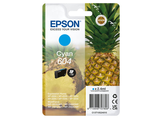 Epson 604 Cyan Tintenpatrone (Original) – 130 Seiten – für XP-2200/XP-3200/…, WF-2910DWF/… – T10G24010