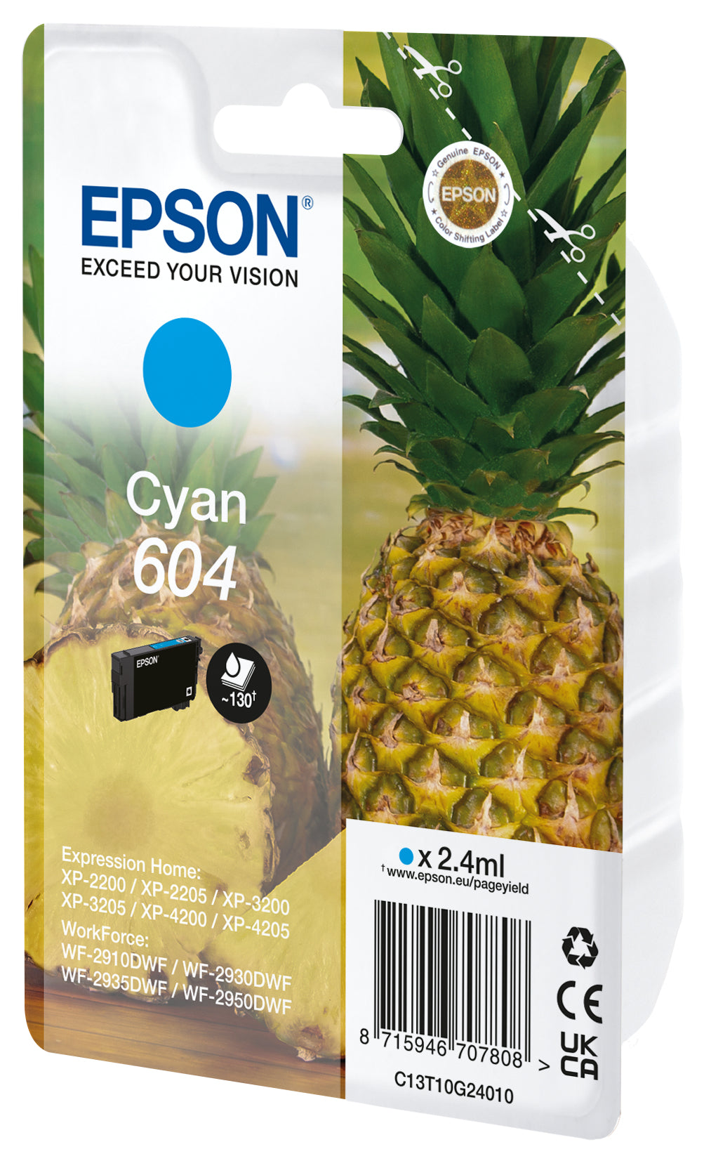 Epson 604 Cyan Tintenpatrone (Original) – 2,4 ml – für Expression Home, WorkForce