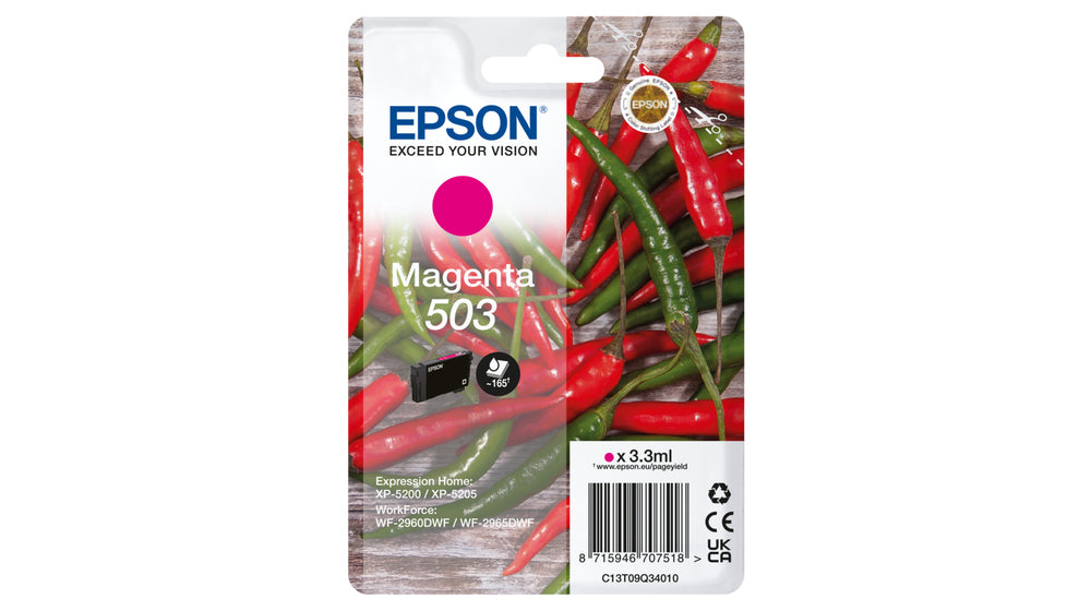 Epson 503 Magenta Tintenpatrone (Original) – 165 Seiten – für WorkForce WF-2960DWF/2965DWF, XP-5200/XP-5205