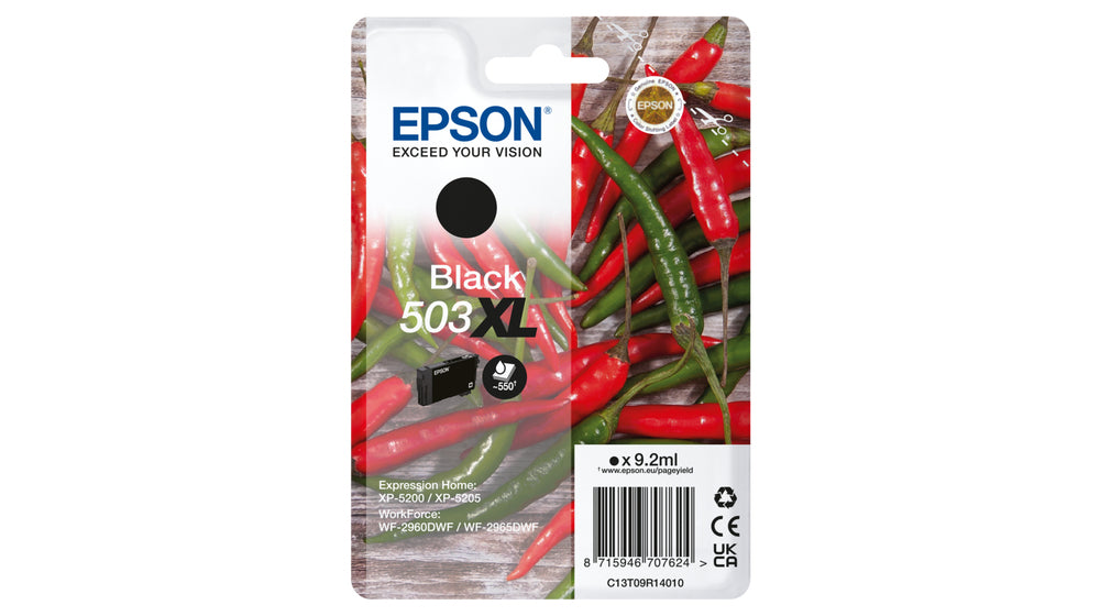 Epson 503XL Schwarz Tintenpatrone (Original) – 550 Seiten – für WF-2960DWF/WF-2965DWF, XP-5200/XP-5205