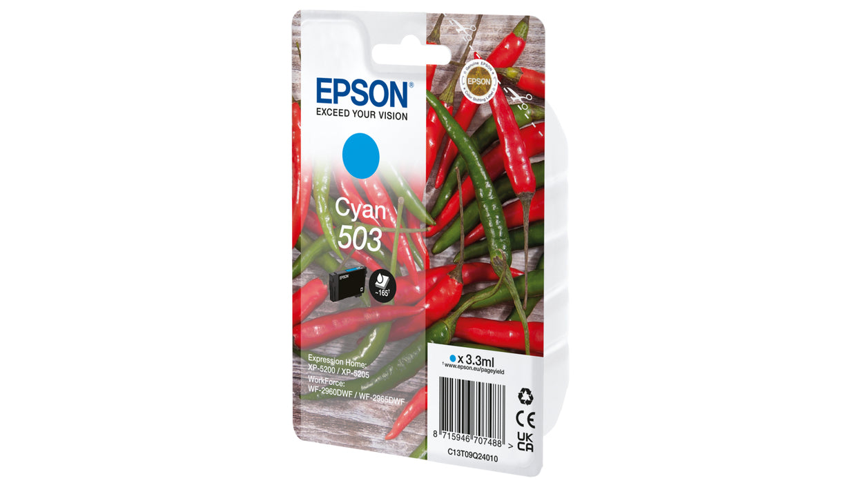 Epson 503 Cyan Tintenpatrone (Original) – 165 Seiten – für WF-2960/2965, XP-5200/5205