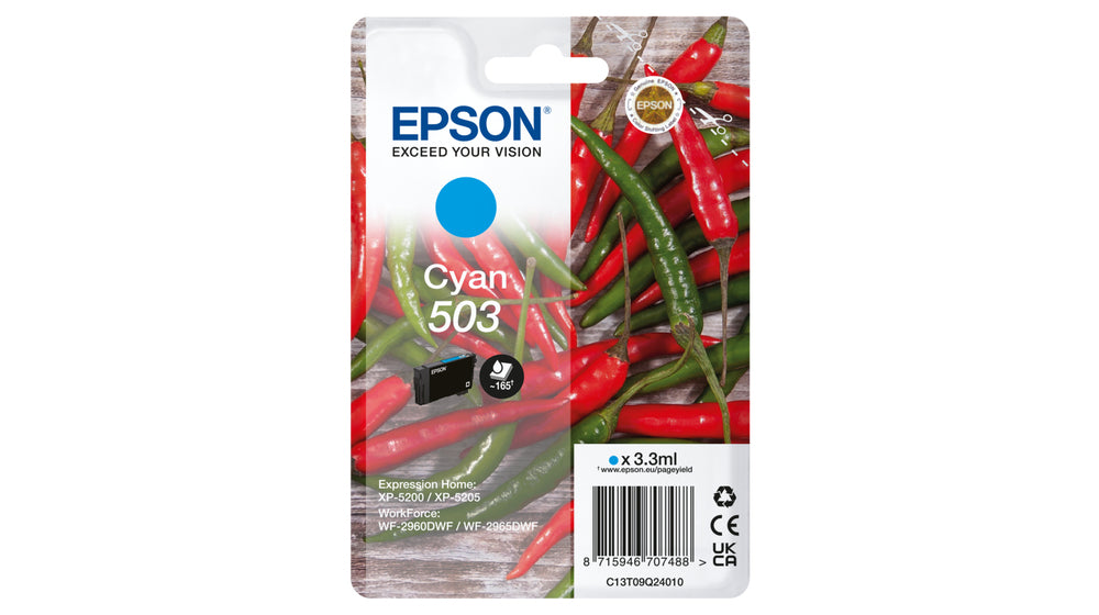 Epson 503 Cyan Tintenpatrone (Original) – 165 Seiten – für WF-2960/2965, XP-5200/5205