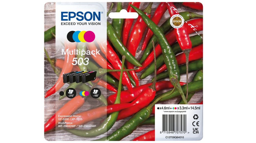 Epson 503 Tintenpatronen-Multipack, Schwarz/Cyan/Magenta/Gelb (Original) – für WorkForce, Expression Home