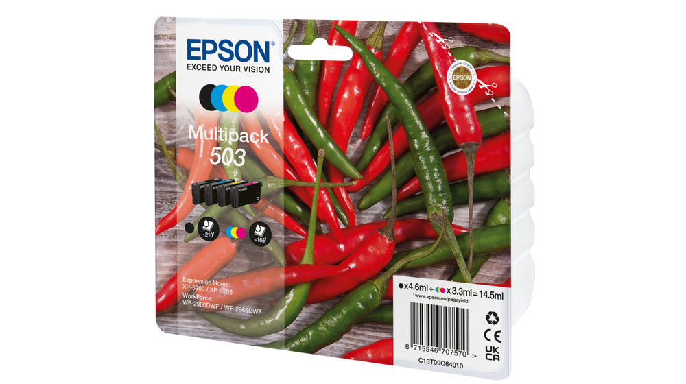 Epson Tintenpatrone 503 – Multipack, Schwarz, Cyan, Magenta, Gelb, Standardertrag
