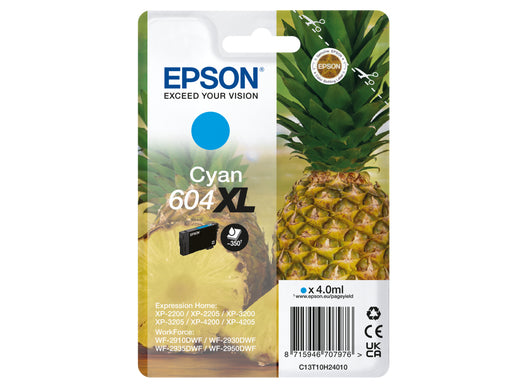 Epson 604XL Cyan Tintenpatrone (Original) – 350 Seiten – für WorkForce WF-2910/2930/2935/2950 – T10H24010