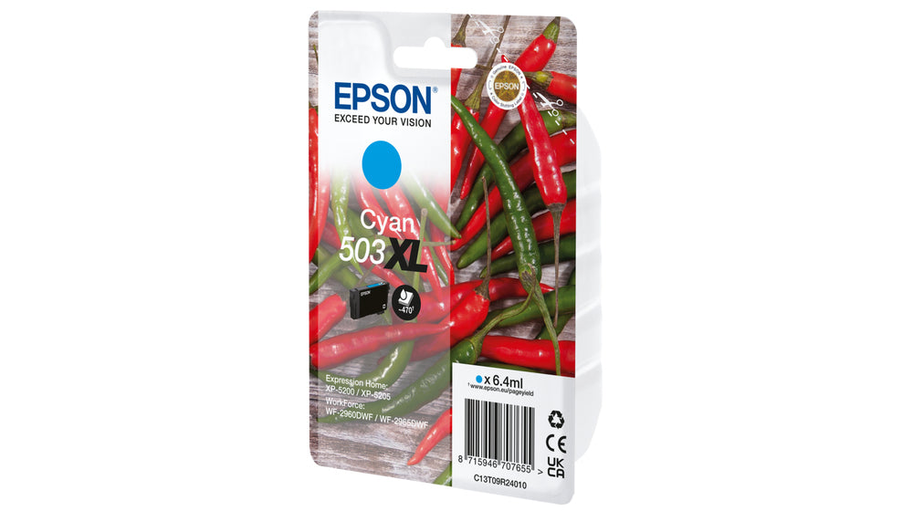 Epson 503XL Cyan Tintenpatrone (Original) – 503 Seiten – für WF-2960DWF/2965DWF, XP-5200/XP-5205