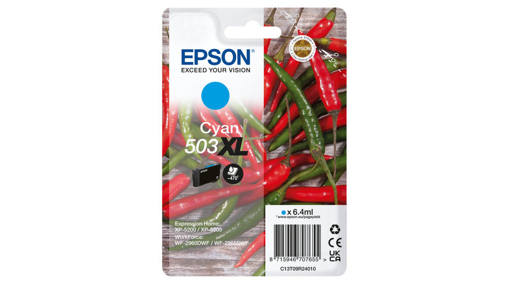 Epson 503XL Cyan Tintenpatrone (Original) – 503 Seiten – für WF-2960DWF/2965DWF, XP-5200/XP-5205