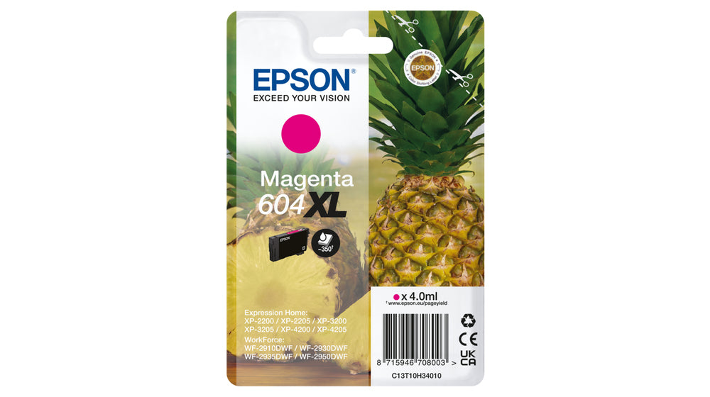 Epson 604XL Magenta Tintenpatrone (Original) – 350 Seiten – für Epson Expression Home, WorkForce – T10H34010