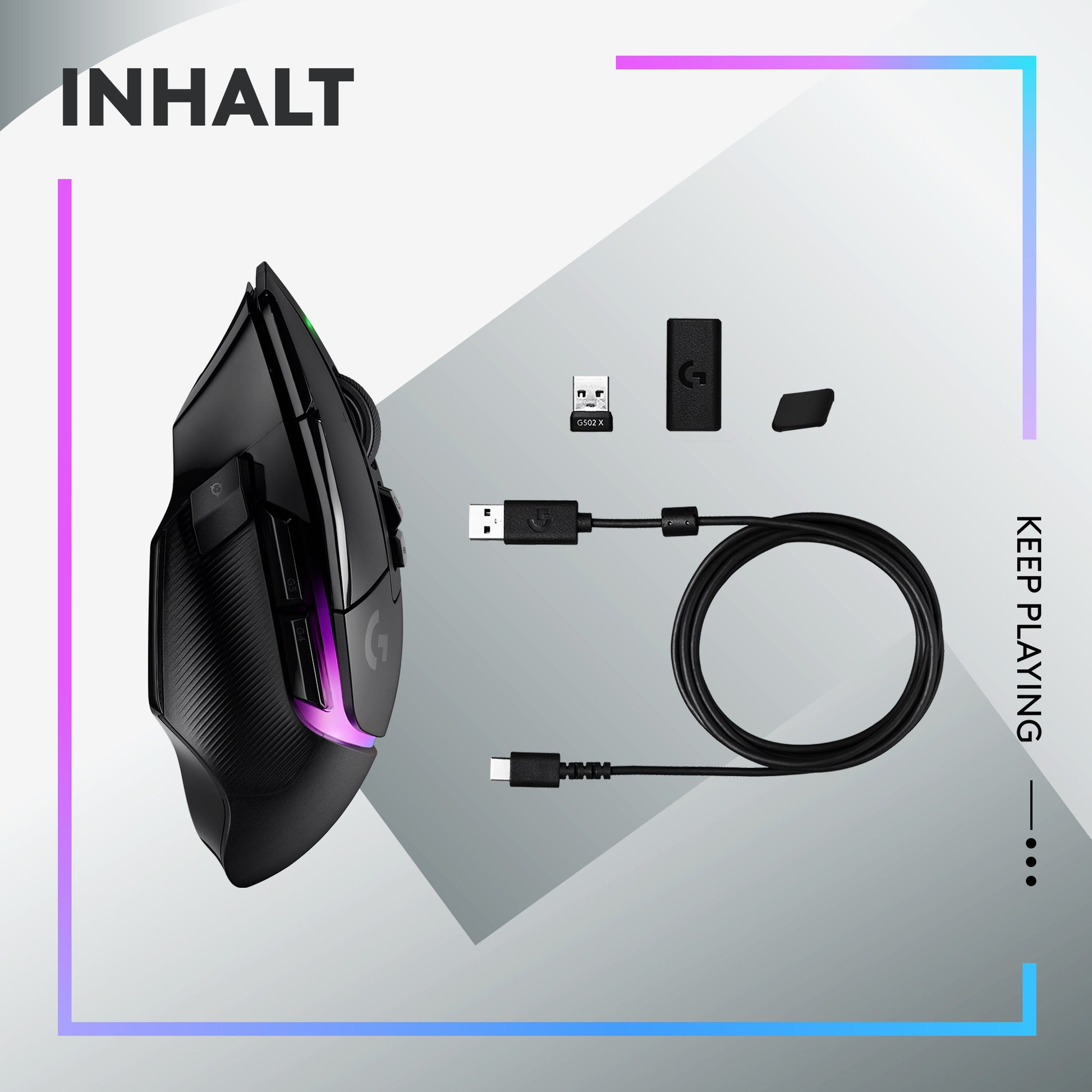 Logitech G G502 X PLUS – Gaming-Maus – Kabellos (2,4 GHz), 25600 DPI, RGB-Beleuchtung, rechts, Schwarz