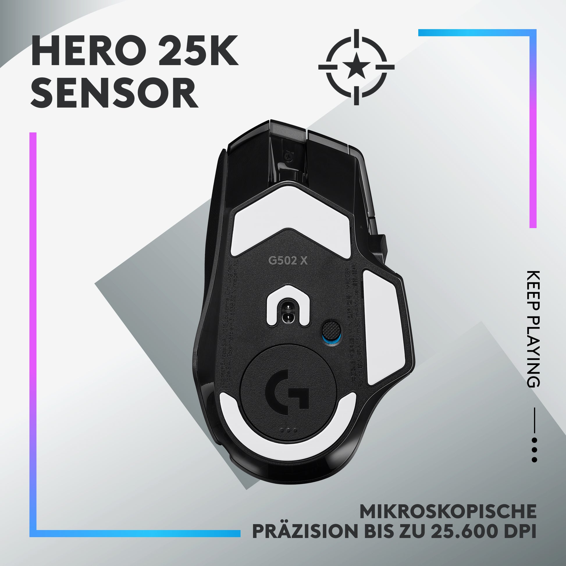 Logitech G G502 X PLUS – Gaming-Maus – Kabellos (2,4 GHz), 25600 DPI, RGB-Beleuchtung, rechts, Schwarz