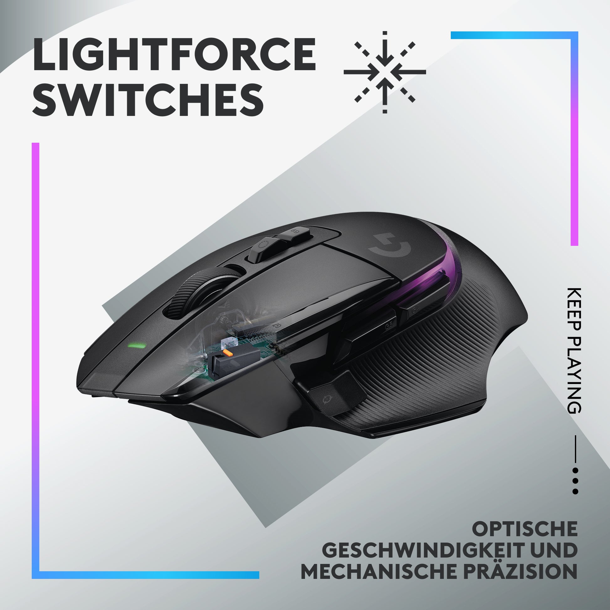 Logitech G G502 X PLUS – Gaming-Maus – Kabellos (2,4 GHz), 25600 DPI, RGB-Beleuchtung, rechts, Schwarz
