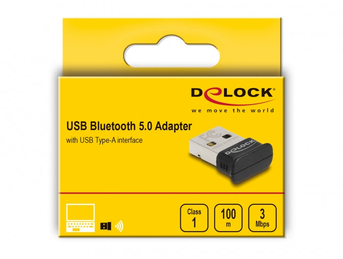 DeLOCK 61024 USB-Bluetooth-Adapter – Bluetooth 5.0 + EDR, USB-A, bis 100 m, 3 Mbit/s – Schwarz