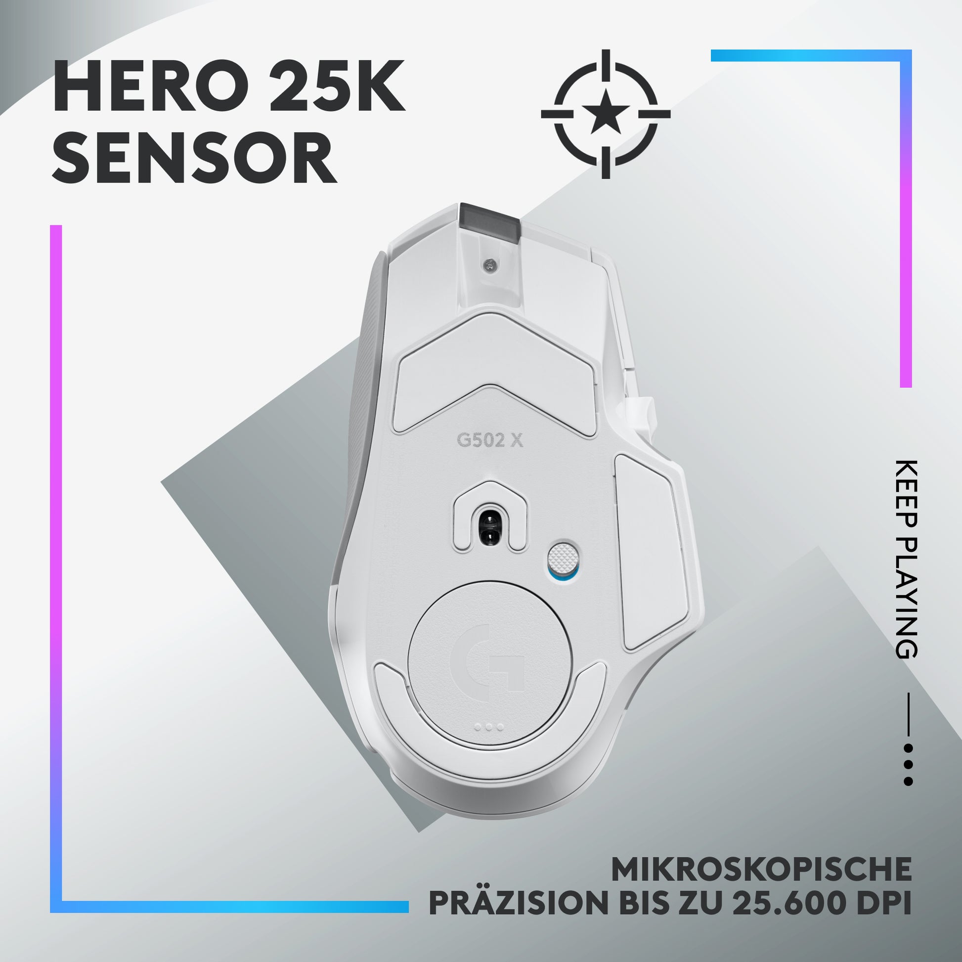 Logitech G G502 X PLUS – Gaming-Maus – Kabellos (2,4 GHz), 25600 DPI, RGB-Beleuchtung, rechts, Weiss