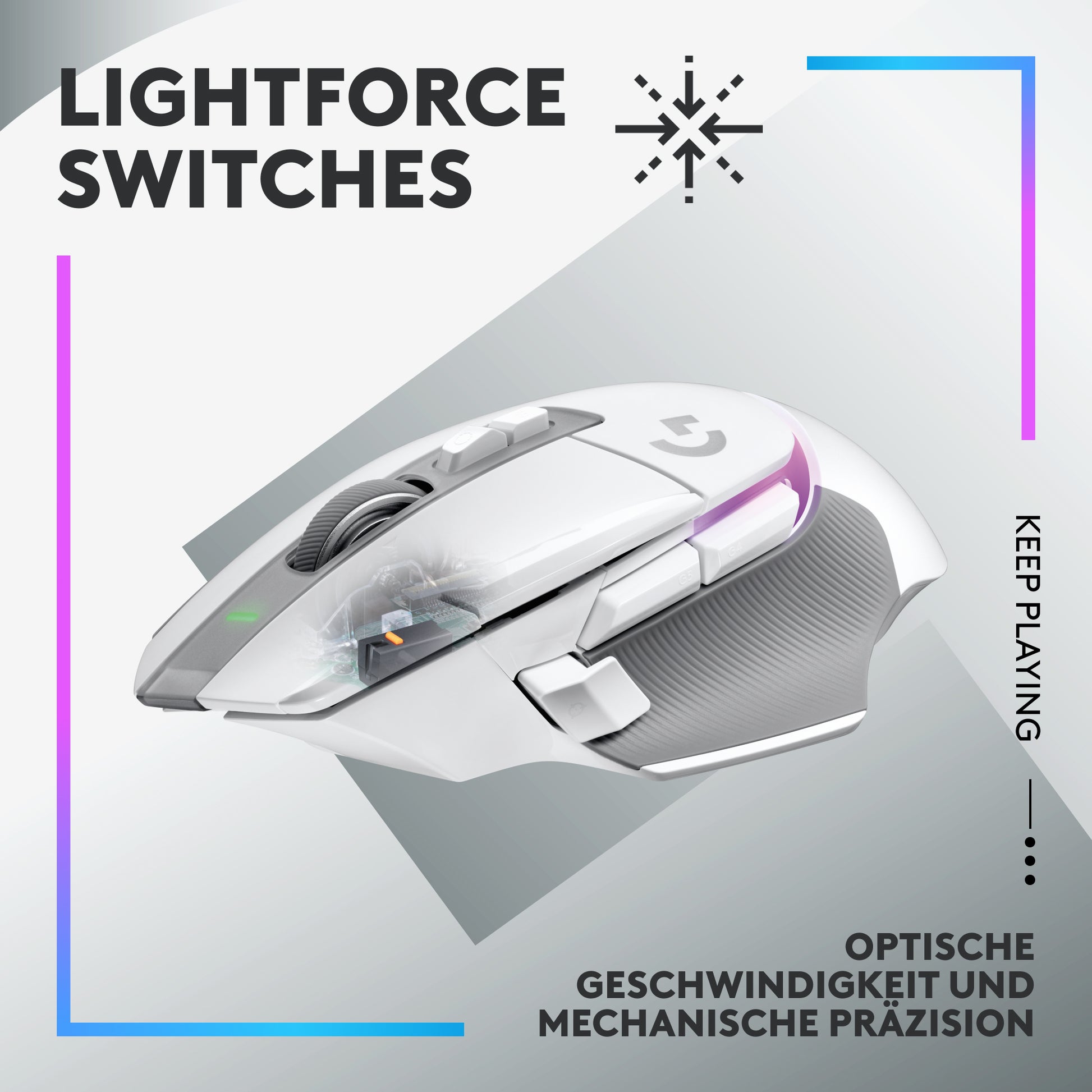 Logitech G G502 X PLUS – Gaming-Maus – Kabellos (2,4 GHz), 25600 DPI, RGB-Beleuchtung, rechts, Weiss