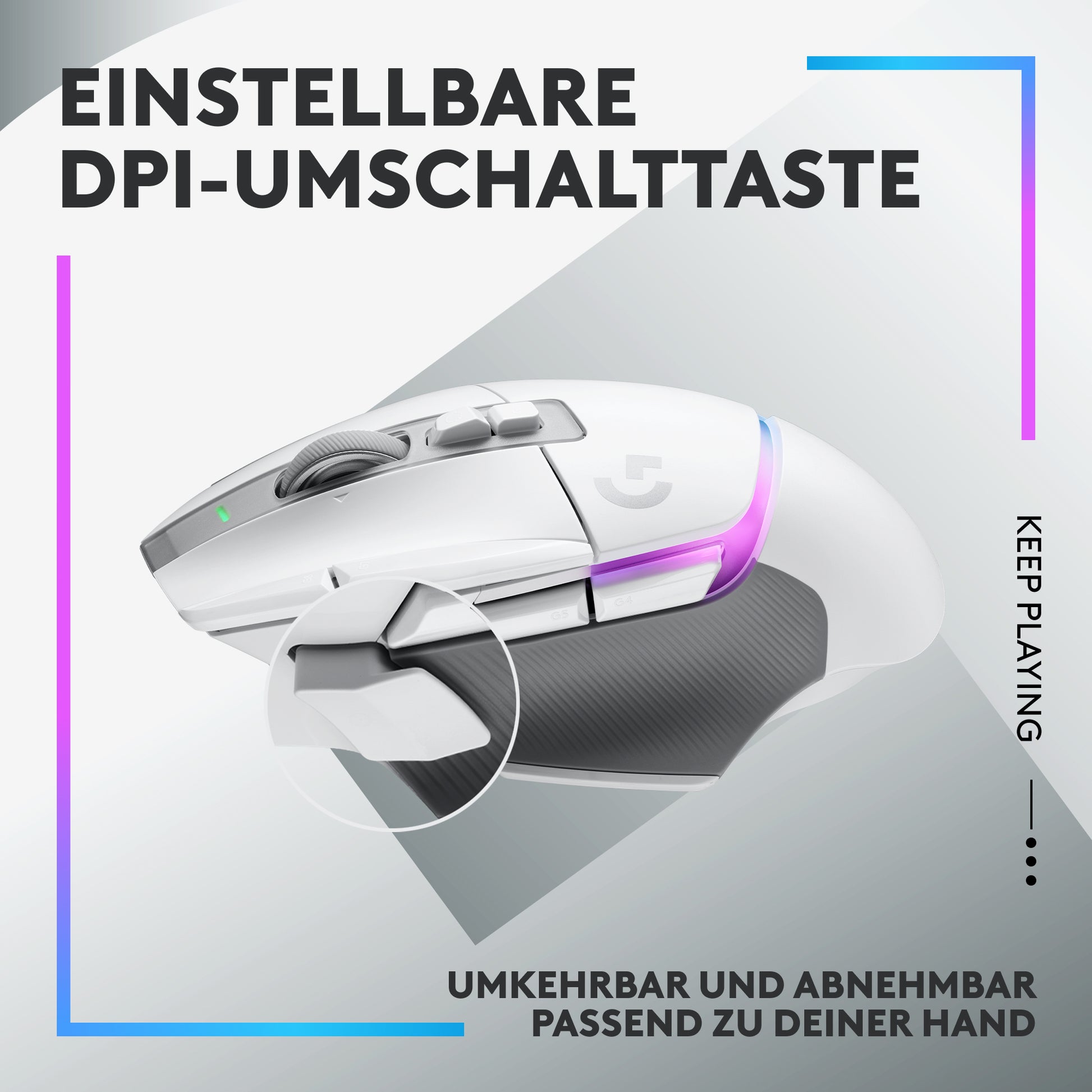 Logitech G G502 X PLUS – Gaming-Maus – Kabellos (2,4 GHz), 25600 DPI, RGB-Beleuchtung, rechts, Weiss