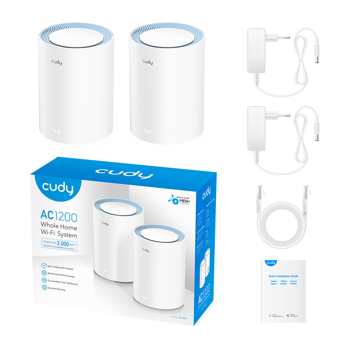 Cudy M1200 – Access Point – Wi‑Fi 5 (2,4/5 GHz), 1,2 Gbit/s, 2er-Pack