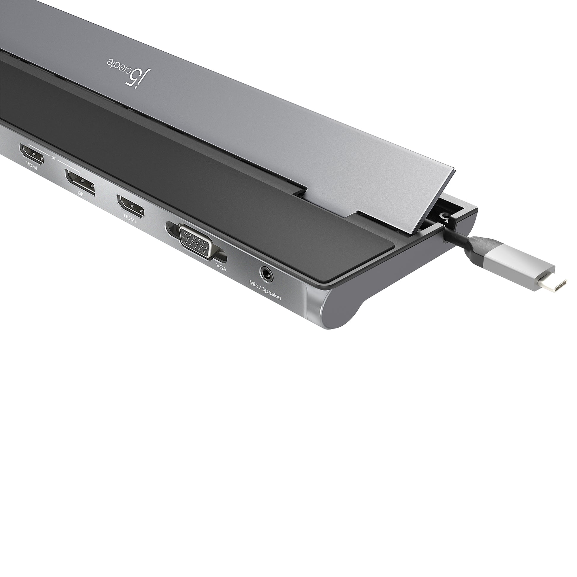 j5create JCD543-N Dockingstation – USB-C, 2× HDMI, 1× VGA, 3× USB-A, 1× USB-C, 100 W PD, GbE, für Windows/Mac