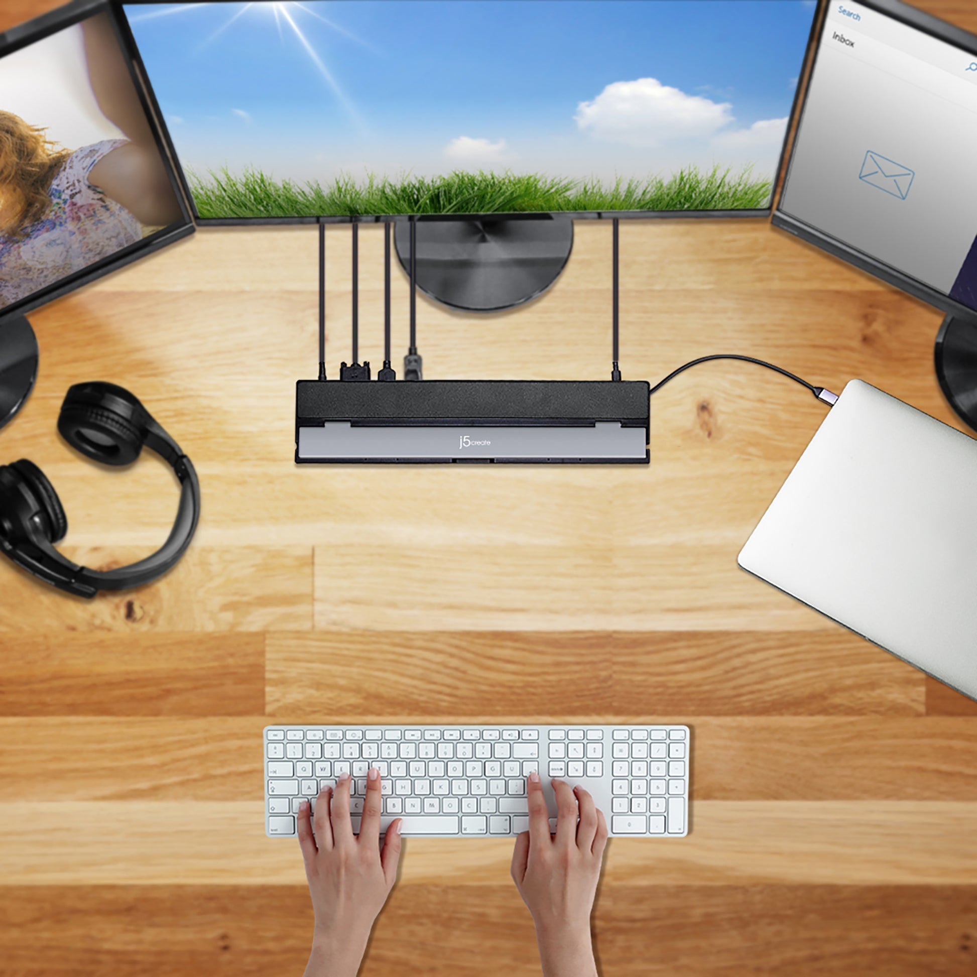 j5create JCD543-N Dockingstation – USB-C, 2× HDMI, 1× VGA, 3× USB-A, 1× USB-C, 100 W PD, GbE, für Windows/Mac