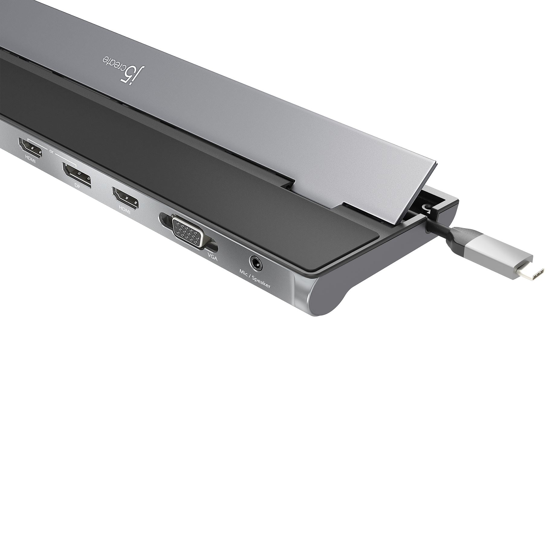 j5create JCD543P-FN Dockingstation – USB-C, 1× DP, 2× HDMI, 1× VGA, 3× USB-A, 2× USB-C, 100 W PD, GbE