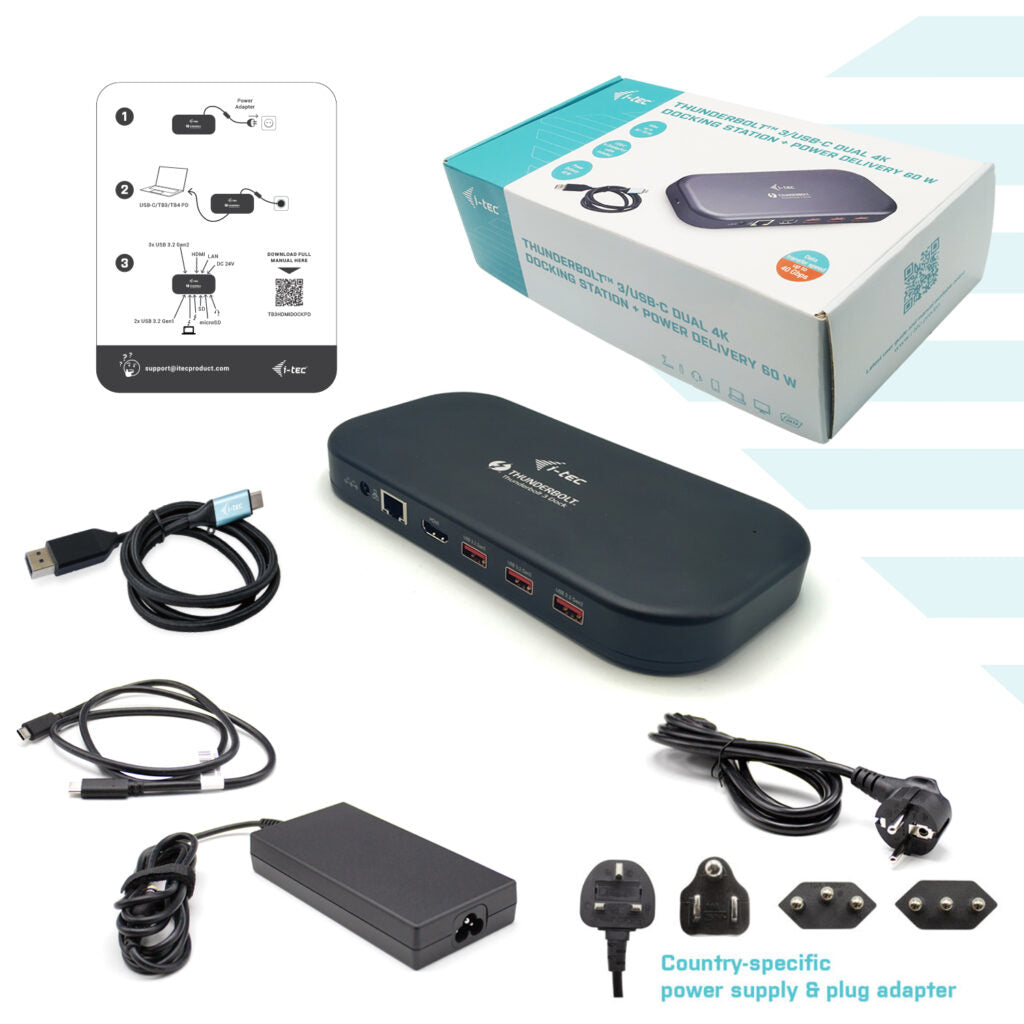 i-tec Dockingstation – Thunderbolt 3, 1× HDMI, 5× USB-A, 1× USB-C, 60 W PD, GbE, für Windows/Mac/iPadOS