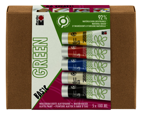 Marabu Bastelfarbe, umweltfreundlich – 5 Farben – 5×100 ml (500 ml) – für Papier, Karton, Holz