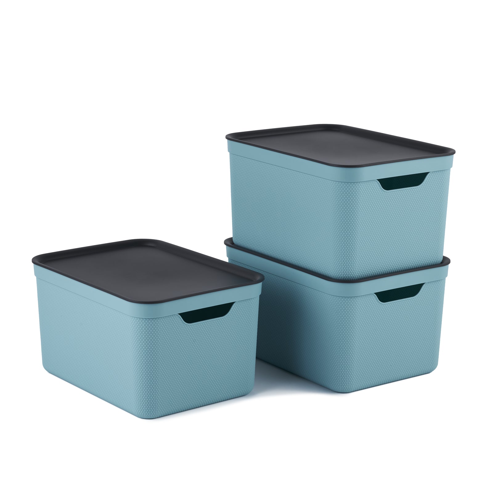 Rotho Jive Aufbewahrungsbox 16 l – für A4, mit Deckel, stapelbar, hellblau, Kunststoff, 3 Stück