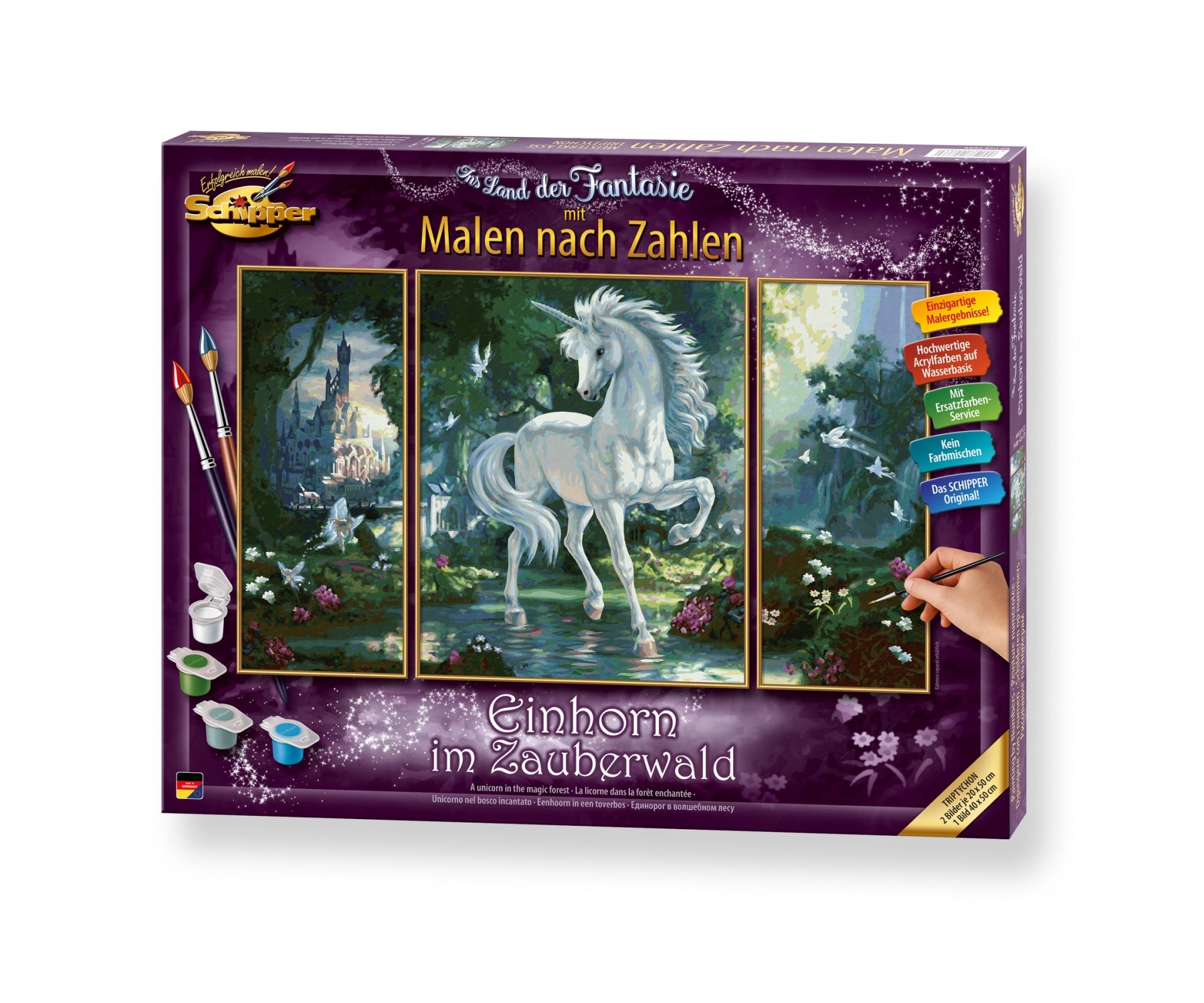 Schipper Malen-nach-Zahlen-Set – Einhorn im Zauberwald – 3-teilig, 80 × 50 cm – ab 14 Jahren