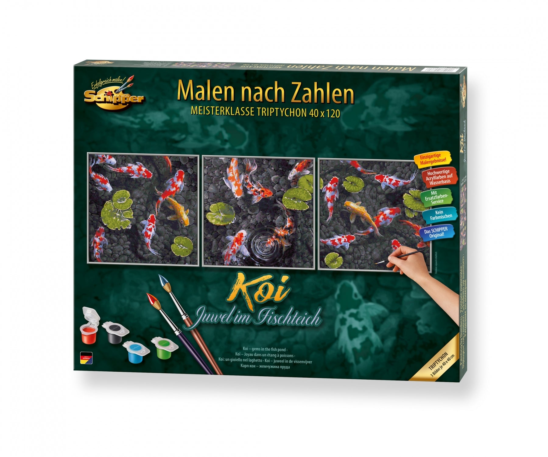 Schipper Malen-nach-Zahlen-Set – Koi Juwel im Fischteich – 3-teilig, je 40 × 40 cm – ab 14 Jahren