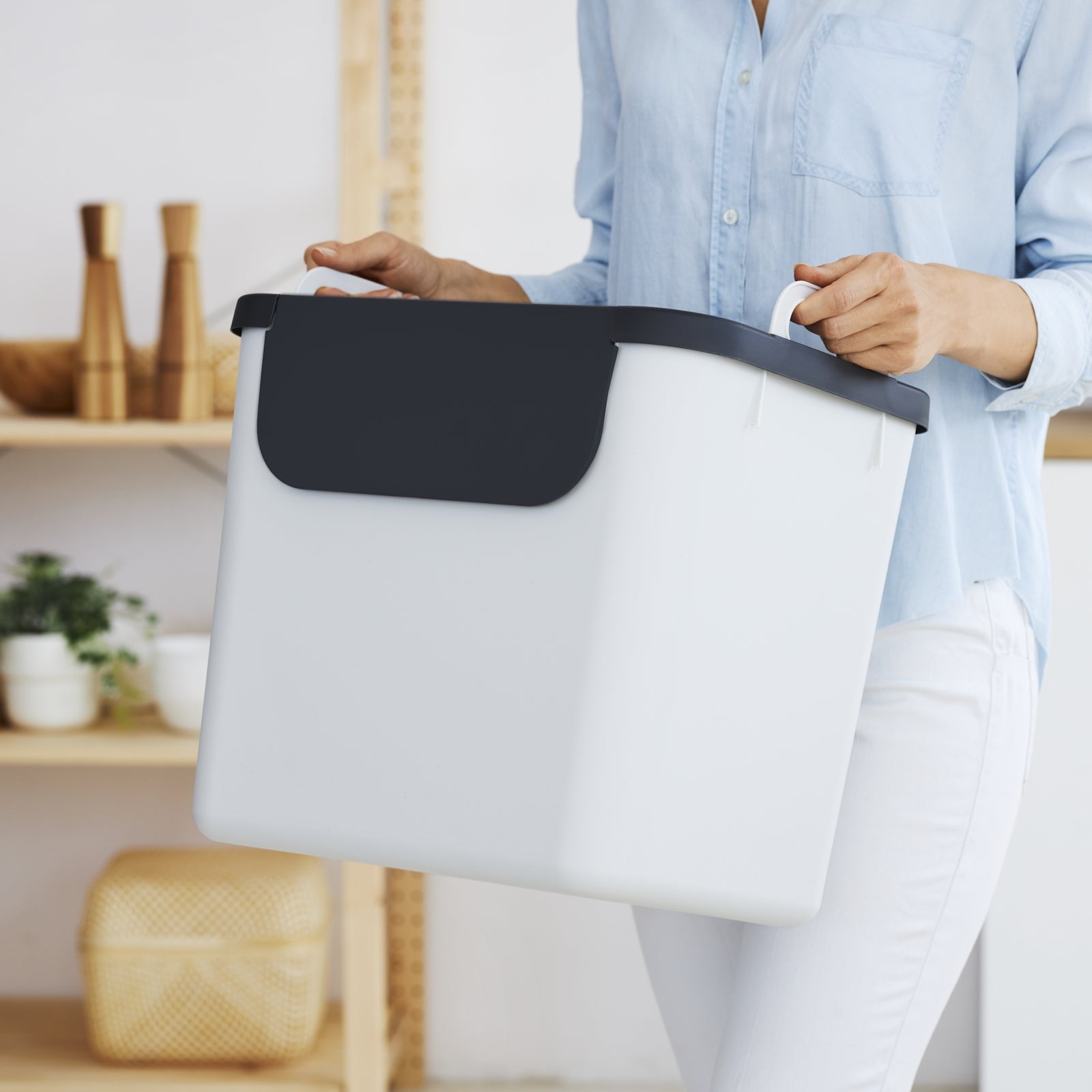 Rotho Recyclingbox – 30 l – Recycling-Kunststoff, rechteckig – Weiss – 3-fach