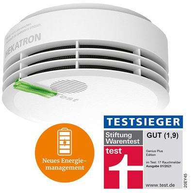 Hekatron Genius Plus – Funk-Rauchmelder, vernetzbar, 10-Jahres-Batterie, 85 dB, EN 14604 – Weiss