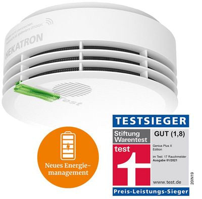 Hekatron Genius Plus X – Funk-Rauchmelder, vernetzbar, 10-Jahres-Batterie, 85 dB, EN 14604 – Weiss