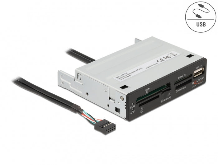 DeLOCK 91708 Kartenleser – 5 Slot, USB 2.0 (480 Mbit/s), 1× USB‑A, für PC mit 3,5" Einbauschacht