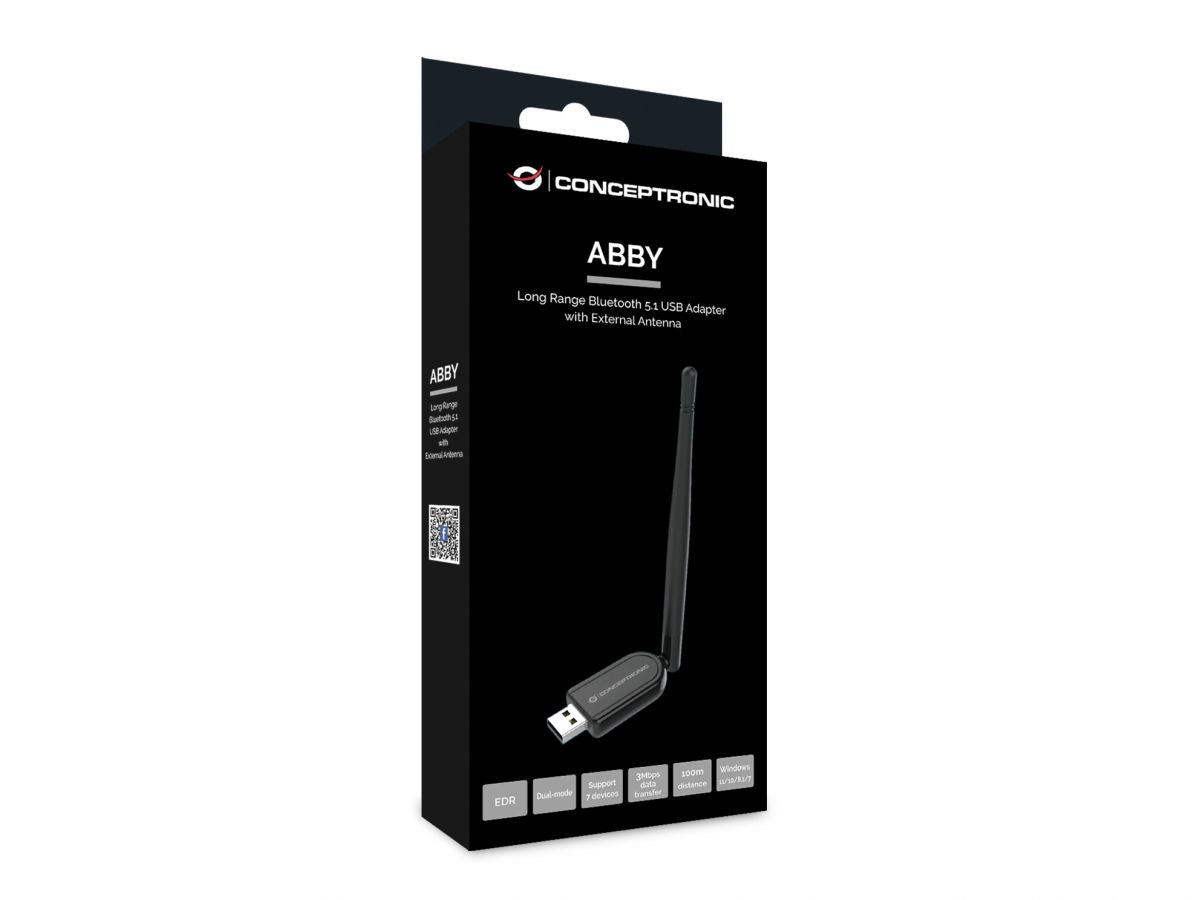 Conceptronic ABBY07B USB-Bluetooth-Adapter – Bluetooth 5.1, externe Antenne, bis 100 m, für Windows-PC