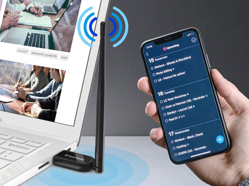 Conceptronic ABBY07B USB-Bluetooth-Adapter – Bluetooth 5.1, externe Antenne, bis 100 m, für Windows-PC