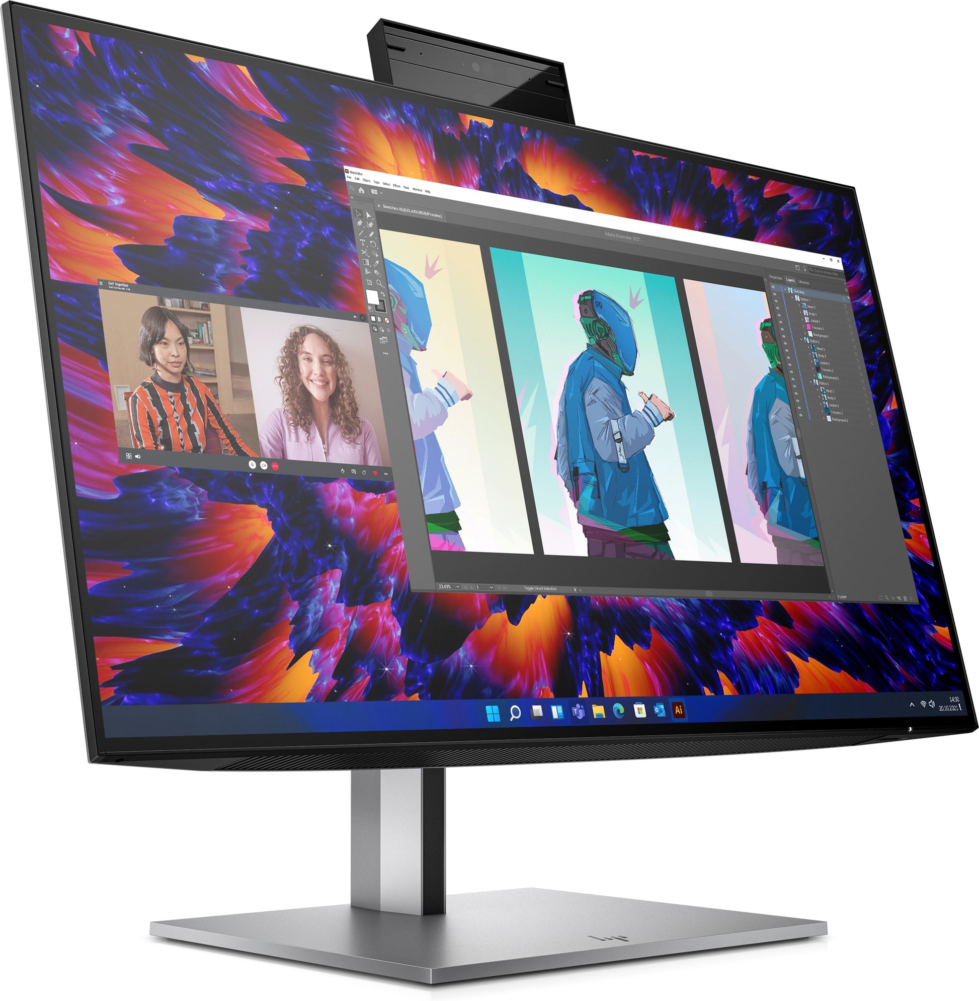 HP Z24m G3 – Monitor, 23,8" 2560 × 1440 (WQHD), IPS, 90 Hz, 400 cd/m², Webcam, USB-C, VESA 100 × 100, Silber