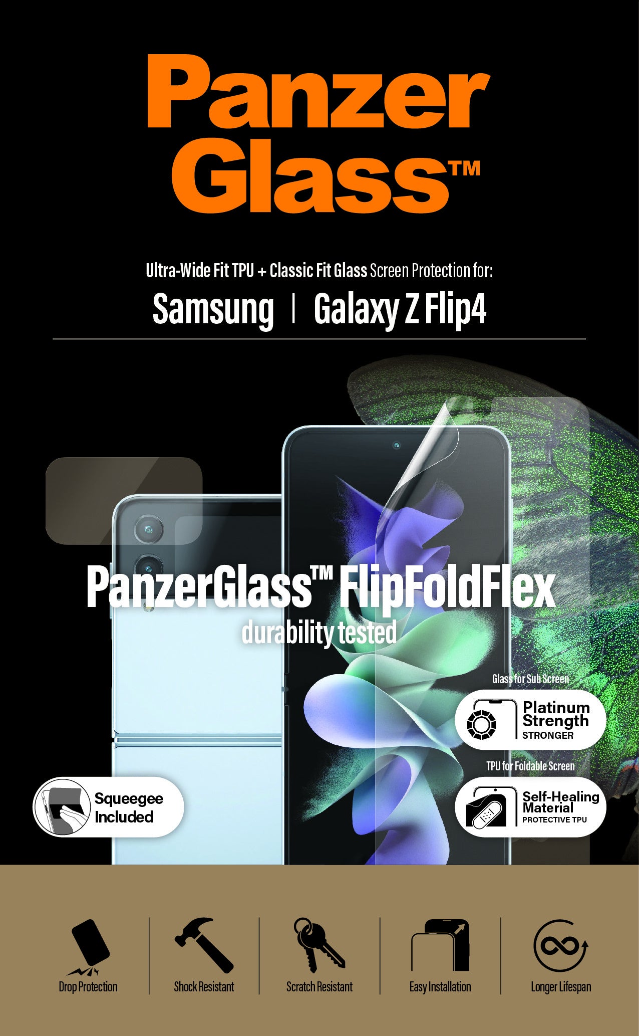 PanzerGlass Displayschutz, Folie, Transparent – für Samsung Galaxy Z Flip4 – 1er-Pack