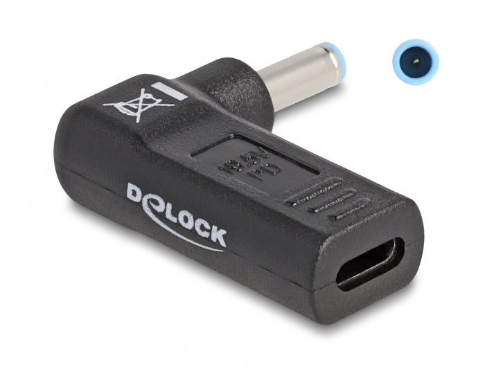DeLOCK USB-C zu HP 4,5 × 3,0 mm Adapter – 19,5 V, 3 A, 3,8 cm – für Laptops – Schwarz