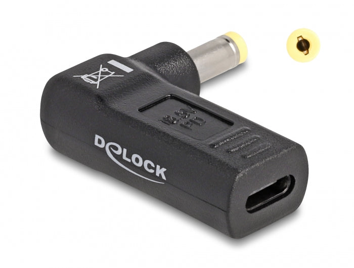 DeLOCK USB-C zu HP 4,8 × 1,7 mm Adapter (gewinkelt) – USB Power Delivery, 18,5 V / 3 A – Schwarz