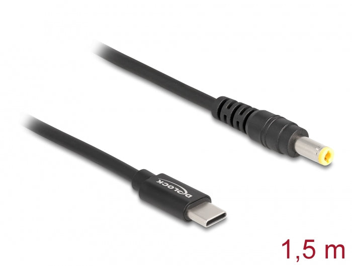 DeLOCK USB-C zu 5,5 × 2,5 mm Kabel – 1,5 m, 20 V – Schwarz