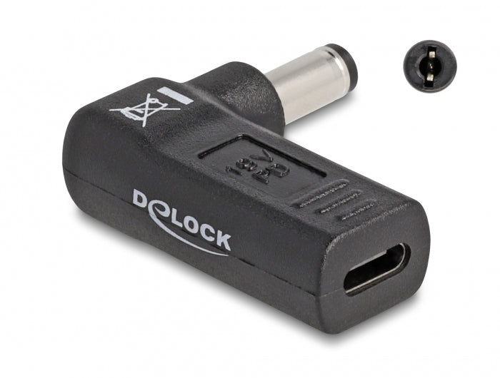 DeLOCK USB-C zu 5,5 × 2,1 mm Adapter – 19 V, 3 A, 90° gewinkelt, Schwarz