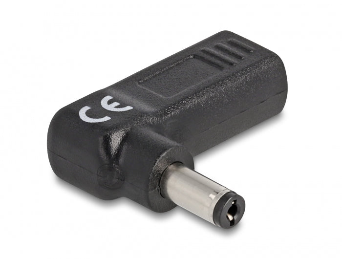 DeLOCK USB-C zu 5,5 × 2,1 mm Adapter – 19 V, 3 A, 90° gewinkelt, Schwarz