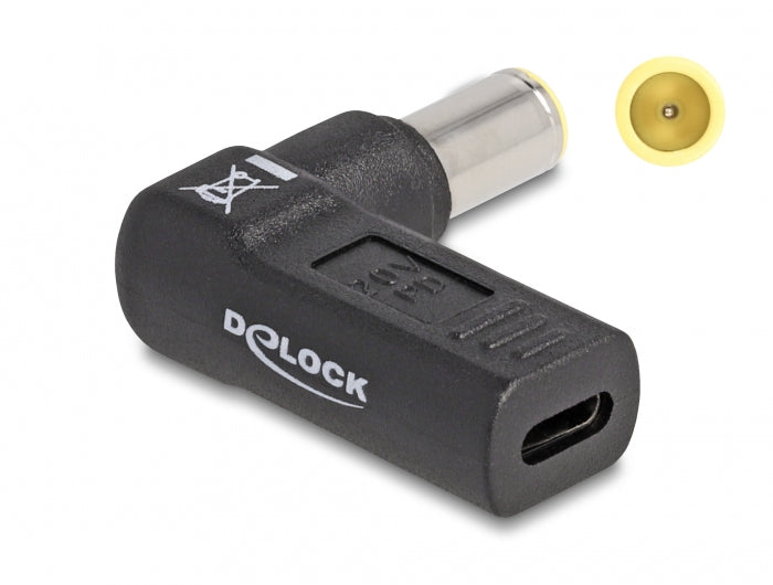 DeLOCK USB-C zu 7,9 × 5,5 mm Adapter – 20 V, 3 A, gewinkelt 90° – für Laptop – Schwarz