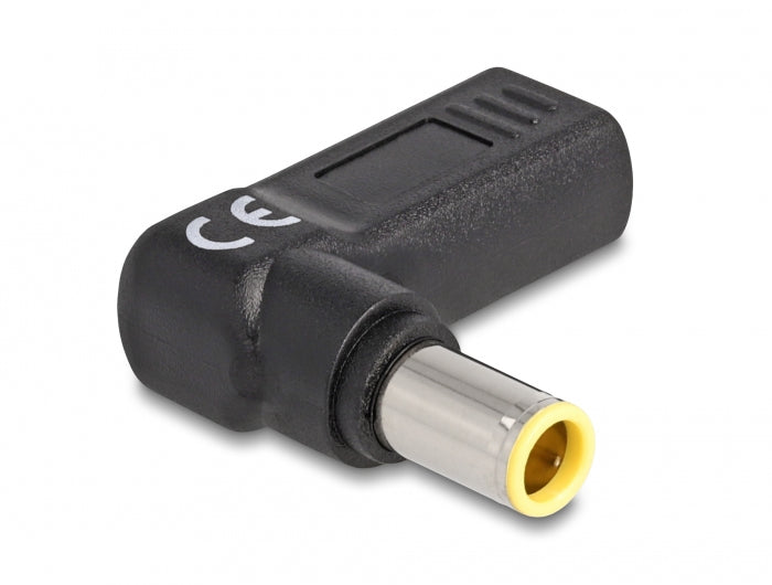 DeLOCK USB-C zu 7,9 × 5,5 mm Adapter – 20 V, 3 A, gewinkelt 90° – für Laptop – Schwarz