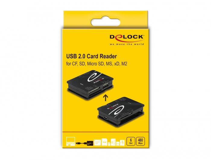 DeLOCK 91007 Kartenleser – USB-A zu Speicherkarten, 6 Steckplätze, USB 2.0 (480 Mbit/s), für CF/SD/microSD