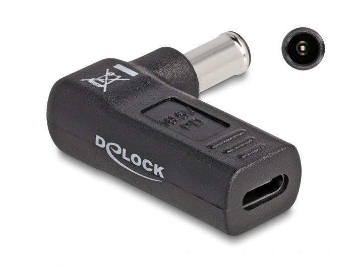 DeLOCK USB-C zu Sony 6,0 × 4,3 mm Adapter – 19,5 V / 3 A, USB-C Buchse, 90° gewinkelt – Schwarz – für Laptop