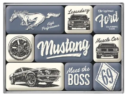 Nostalgic Art Magnet-Set Ford Mustang – 9-teilig – mehrfarbig