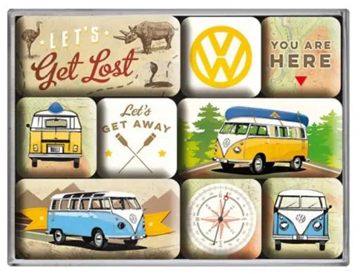 Nostalgic Art Magnet-Set VW Bulli – 9-teilig – 0,9 × 0,7 cm – Haftmagnet, mehrfarbig