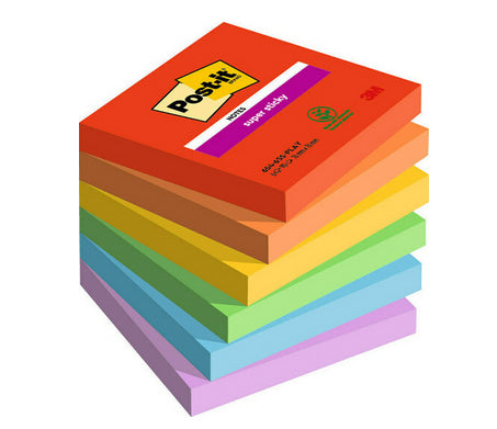 Post-it Haftnotizen Super Sticky – 76×76 mm – sortiert, 6×90 Blatt, PEFC
