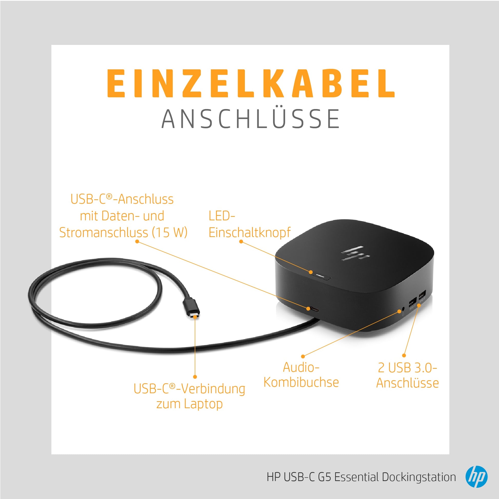 HP G5 Dockingstation – USB-C, 2× DP, 1× HDMI, 4× USB-A, 120 W PD, 3,5 mm Audio, für Windows/Mac/ChromeOS