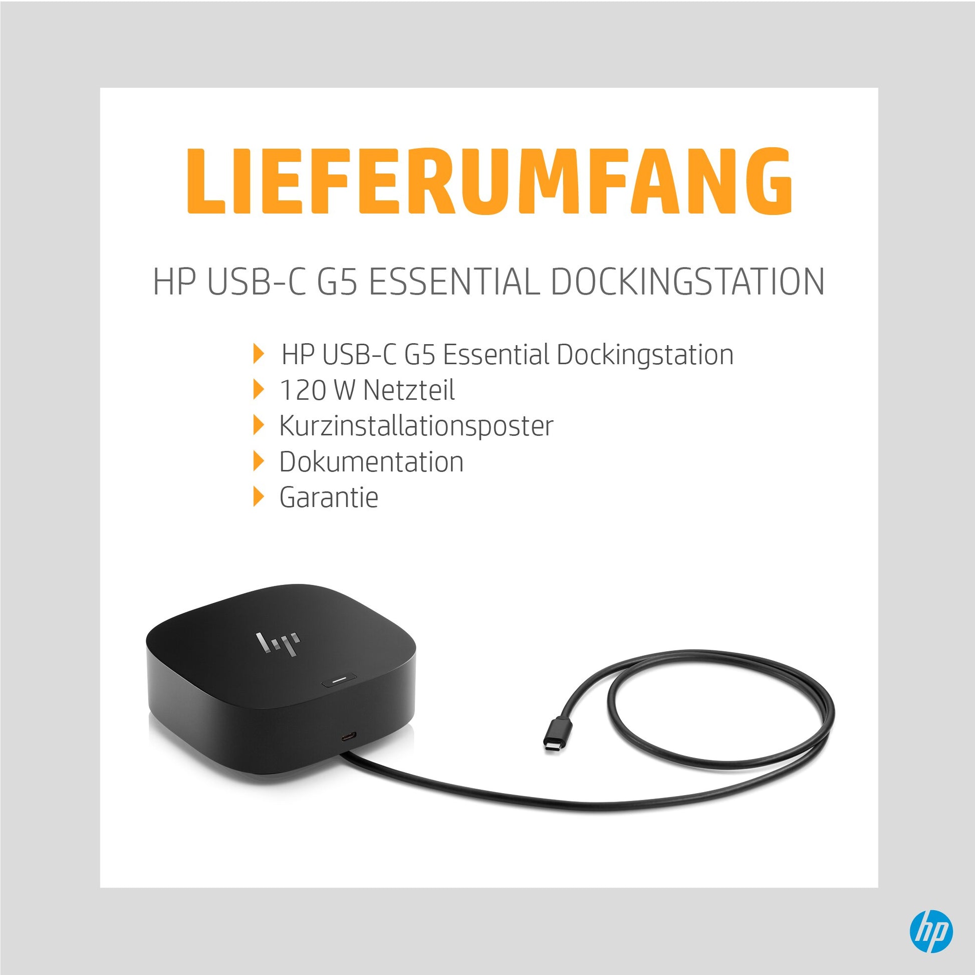 HP G5 Essential Dockingstation – USB-C, 2× DP, 1× HDMI, 4× USB-A, 3,5 mm Audio, 120 W PD, für Mac/ChromeOS